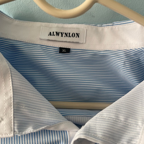 Mens Fashion Striped Shirt Casual Long Sleeve Light blue Xlarge brand new - Picture 2 of 6